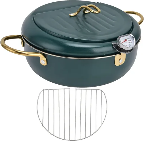 Vista 5 de Olla para freidora, freidora de acero inoxidable 304 estilo japonés, sartén con termómetro, olla de tempura para freír papas fritas, camarones