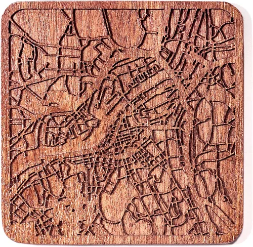 Vista 139 de Posavasos Amsterdam Map by O3 Design Studio, 1 pieza, posavasos de madera Sapele con mapa de la ciudad, hecho a mano, varias ciudades opcionales