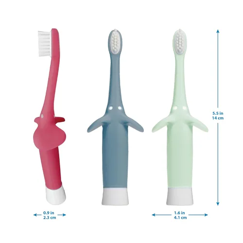Vista 16 de Dr. Brown's Cepillo de dientes para bebés y niños pequeños, elefante, azul, 0-3 años