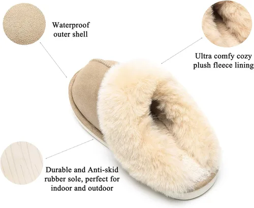 Vista 4 de Epsion Pantuflas cálidas de invierno para mujer, de piel sintética, esponjosas, antideslizantes, forro de felpa, suela antideslizante