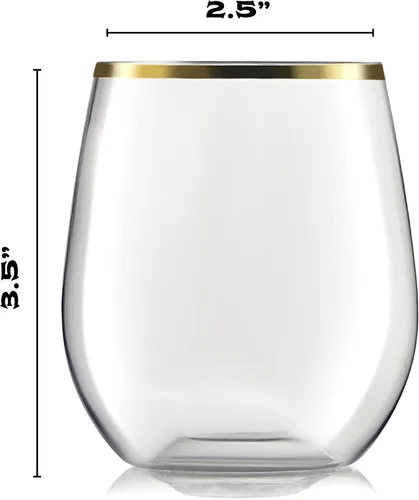 Vista 8 de Paquete de 32 copas de vino de plástico sin tallo, desechables, borde dorado de 12 onzas, inastillables, reciclables y sin BPA, elegantes vasos