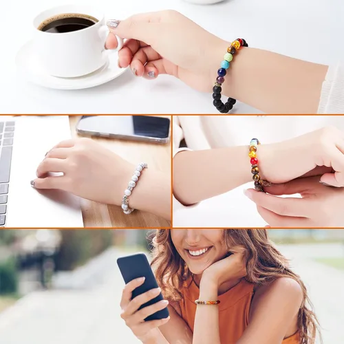 Vista 4 de AMind4U 6 pulseras de chakras para mujeres y hombres, pulseras de piedras curativas de 0.315in, pulseras de cuentas para mujeres y hombres