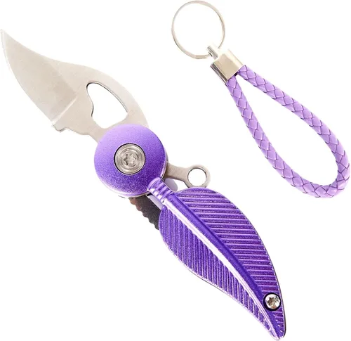 Vista 6 de Mini cuchillo de bolsillo para mujer con cadena, gadget genial, cuchillo Edc, lindo accesorio para llaves (negro)