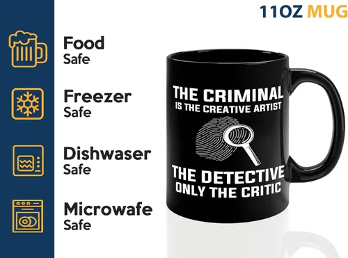 Vista 4 de Taza de café detective de 11 onzas, color negro