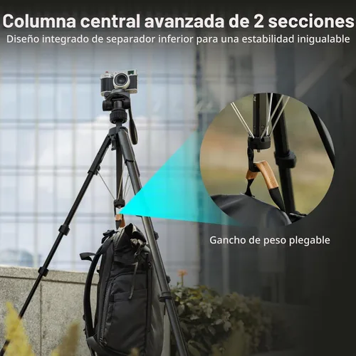 Vista 2 de SmallRig Soporte de trípode para cámara de 71" AP-21, trípode de viaje para iPhone y cámara para Canon para Nikon con soporte para teléfono y bolsa