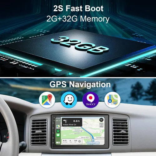 Vista 4 de Estéreo de coche de doble DIN de 7 pulgadas inalámbrico CarPlay inalámbrico Android Auto, Android 2+32G pantalla táctil unidad principal de radio