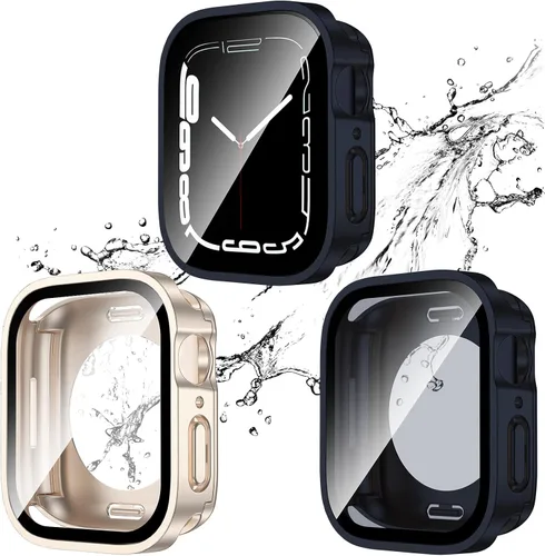 Vista 22 de Paquete de 2 fundas impermeables 2 en 1 para Apple Watch Series SE SE 6 5 4 40mm, borde recto de PC frontal y trasero con protector de pantalla
