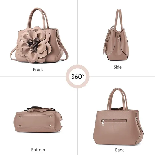 Vista 4 de Cayla Bolsos de mano florales 3D para mujer, bolso de mano con asa superior, de piel sintética, bolso de hombro, bandolera, bolso de noche para mujer