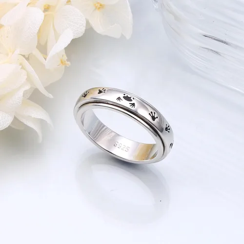 Vista 3 de Anillo de plata de ley con diseño de pata de rana, anillos giratorios para la ansiedad para mujeres y adolescentes