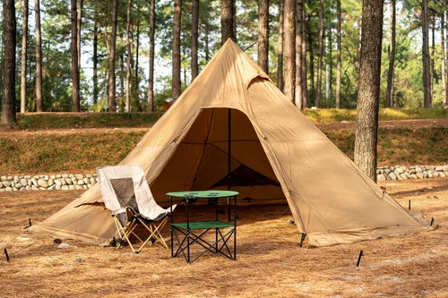 Vista 7 de Tienda Caliente con Toma para Estufa Onefires Tienda de Campaña Grande Tipo Tipi para Acampar en Familia al Aire Libre 4-8 Personas with Stove Jack