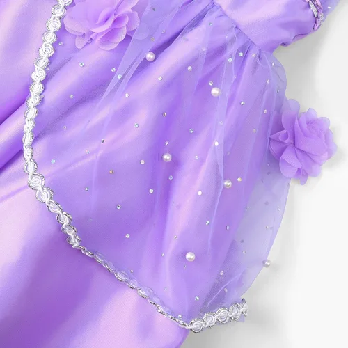 Vista 7 de Vgolar Disfraces de princesa para niñas, vestido de princesa morado con accesorios