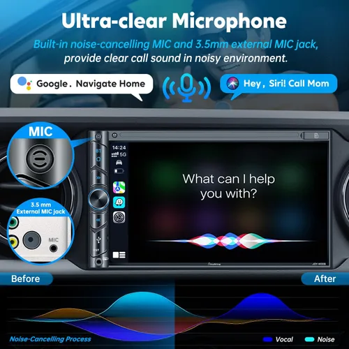 Vista 4 de Estéreo inalámbrico de doble DIN para automóvil mejorado con Carplay, Android Auto, Bluetooth, 4 canales RCA, alta potencia, 2 puertos de subwoofer