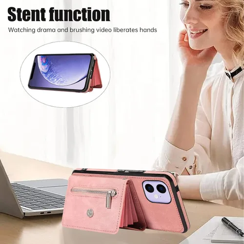 Vista 3 de Asuwish Funda de teléfono para iPhone 11 6.1 con correa cruzada para muñeca, soporte para tarjetas de crédito, accesorios de cuero para celulares