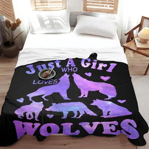 Vista 8 de Manta de lobo rellena con texto en inglés «Just Girl Who Loves Wolves», regalo de felpa para niños y mujeres, manta de forro polar para amantes