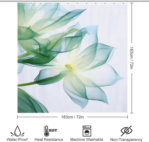 Vista 6 de YLATY2635 - Cortina de ducha de flores abstractas para baño, juego de cortina de ducha bohemia con hojas florales verdes, tela transparente