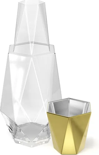 Vista 14 de American Atelier Juego de 2 jarras de agua de vidrio acanalado de 30 onzas con vaso, juego de 2 – boquilla fácil de verter de 10 pulgadas, taza