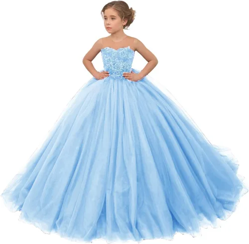 Vista 22 de Precioso vestido de niña de flores de tul para niños de boda con cuentas princesa sin mangas vestidos de baile