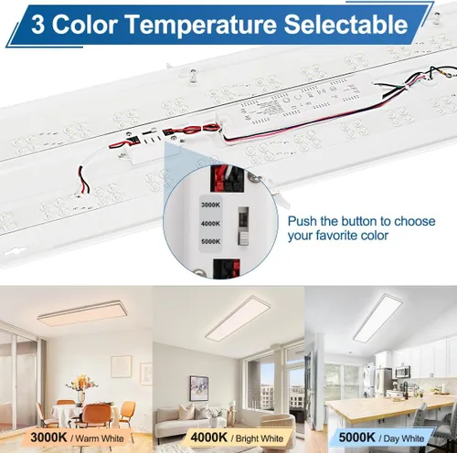 Vista 3 de DAKASON Lámpara de techo LED rectangular de 4 pies para cocina/lavandería, 48 W envolvente 3/4/5000K seleccionable, luces lineales cableadas