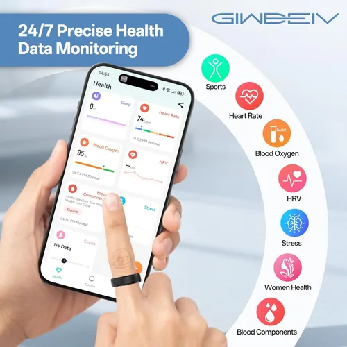 Vista 3 de Anillo inteligente para mujeres y hombres, anillo de seguimiento de salud con frecuencia cardíaca, monitor de sueño, oxígeno en sangre, HRV, estrés