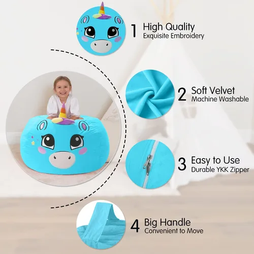 Vista 2 de Aubliss Almacenamiento de animales de peluche, funda para puf de terciopelo, grande de 32 pulgadas, ultra suave, organizador de almacenamiento