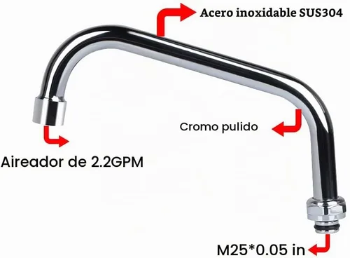 Vista 6 de Kit de Repuesto de Boquilla de Caño Giratorio Basculante de 8" para Grifo de Fregadero de Cocina Comercial de Todas las Marcas con Conector
