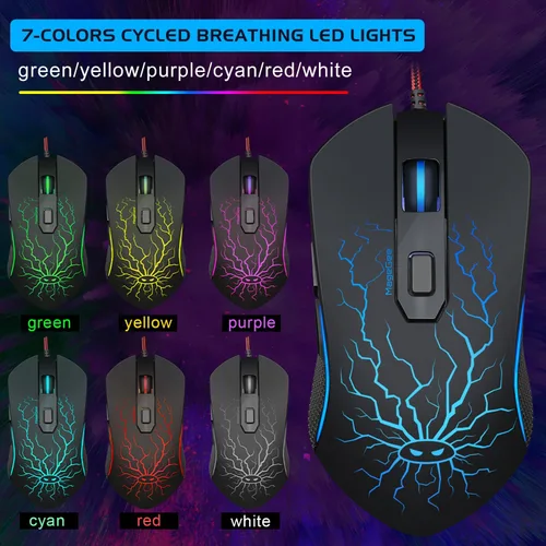 Vista 6 de Combo de teclado y mouse para juegos, teclado con retroiluminación LED RGB K1 con cable con 104 teclas para computadora, PC, teclado