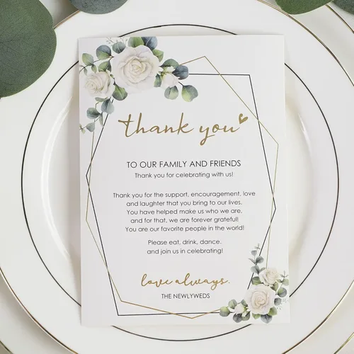 Vista 16 de HUIHUANG Tarjetas de agradecimiento de boda, 50 tarjetas de lugar para colocar la mesa, tarjetas de lugar para recuerdos de boda, recepciones Floral