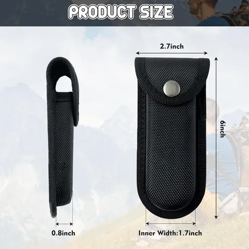 Vista 2 de Funda de nailon para cuchillos de bolsillo, funda plegable para cuchillos EDC de 5 a 5.5 pulgadas, bolsa multiherramienta con cierre a presión