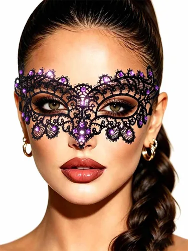 Vista 8 de Yalice Máscaras de plumas para mujer, con cristales brillantes, venecianos, de encaje, para disfraces, carnaval, Mardi Gras
