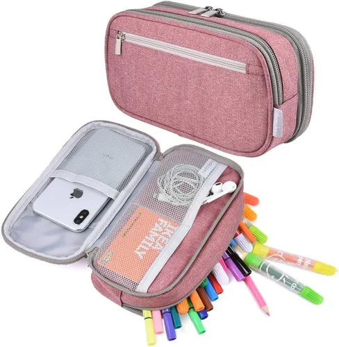 Vista 10 de Estuche para lápices de gran capacidad, bolsa grande de almacenamiento para lápices, bolsa con 3 compartimentos multifuncionales, estuches para Negro