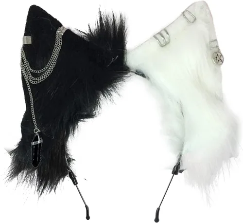 Vista 14 de VIGVAN Diademas de animales Cosplay orejas Fox Punk Cross 3c negro