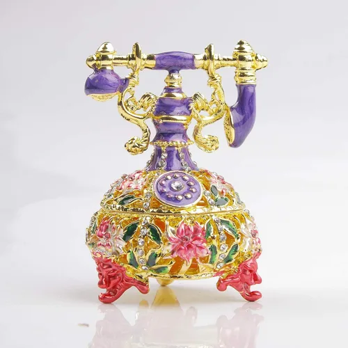 Vista 18 de SEVENBEES Figuras de teléfono turquesa, caja esmaltada con bisagras con cristales rosados, joyeros decorativos, coleccionables, regalos para niñas