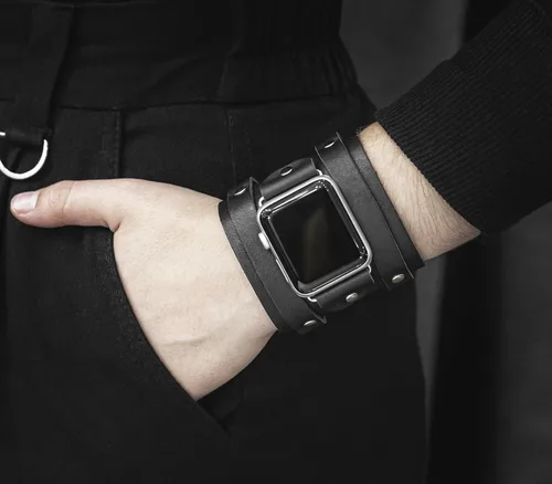 Vista 2 de Correa ancha de cuero compatible con Apple Watch de 1.496 in 1.575 in 1.614 in 1.654 in 1.732 in 1.772 in 1.811 in 1.929 in, hecho a mano UA 1715