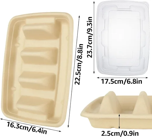 Vista 2 de Paquete de 50 soportes desechables para tacos con tapa para fiestas, platos de tacos de papel premium con divisores, soportes de bandeja de tacos