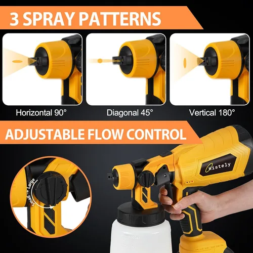 Vista 7 de Pulverizador de pintura inalámbrico para pintura de casa con 2 baterías de 4.0 Ah, pistola de pintura en aerosol HVLP con 5 puntas de pulverización