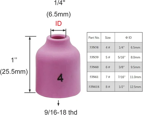 Vista 3 de 10 unids TIG lente gas alúmina boquilla cerámica taza 53n58 53n59 53n60 53n61 53n61s #4 #5 #6 # 7 #8 para la antorcha de soldadura TIG 9 20 25