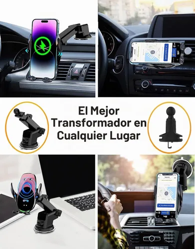 Vista 7 de Soporte inalámbrico para cargador de automóvil, carga rápida, sujeción automática de 15 W, soporte inteligente de inducción de control dual