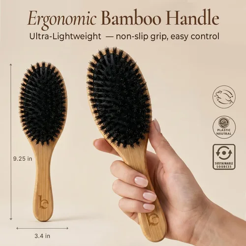 Vista 5 de Cepillo de cerdas de jabalí para mujeres y hombres, cepillo de pelo natural 100% cerdas suaves de jabalí para cabello fino y delgado