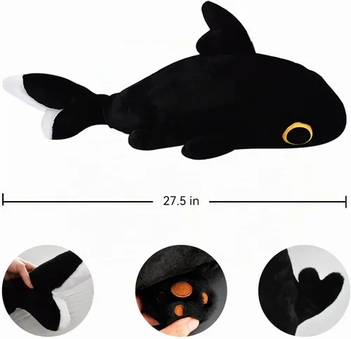 Vista 2 de Juguetes de peluche de Sharkitty, juguetes de peluche combinados de tiburón y gato (negro 27.5 pulgadas)