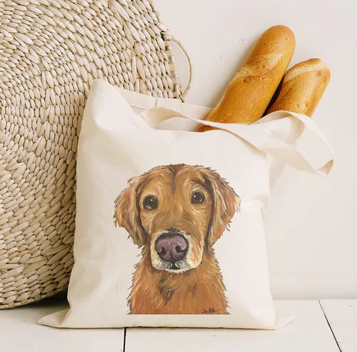 Vista 3 de Golden Retriever Tote Bag - Golden Retriever Lover Gift - Golden Retriever Totes -Handmade Totes - Golden Retriever Canvas Totes - Cute Golden