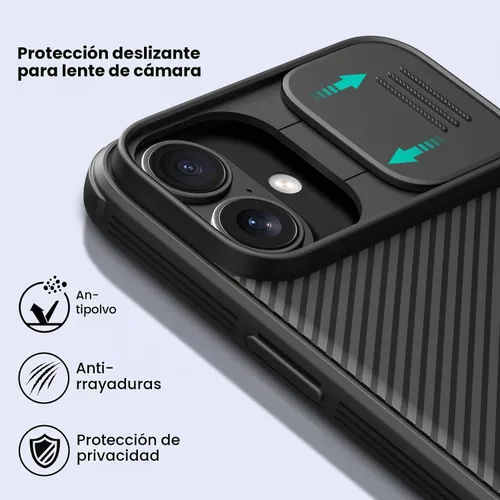 Vista 4 de Nillkin - Funda magnética para iPhone 16, protección mejorada deslizante para la cámara, compatible con Magsafe, funda protectora delgada y a prueba