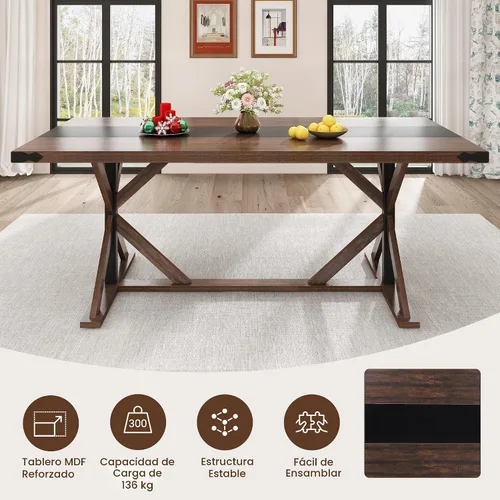 Vista 4 de Hlivelood Mesa de comedor de 71 pulgadas para 6 personas, mesa rectangular de cocina de granja con grosor impermeable, mesas de comedor largas
