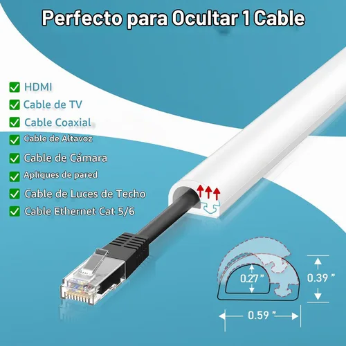 Vista 4 de Ocultacables de Pared de 39", Cubiertas de Cables de Silicona Autoadhesivas para Cables en la Pared, Ocultacables para TV de Montaje en Pared, Kit