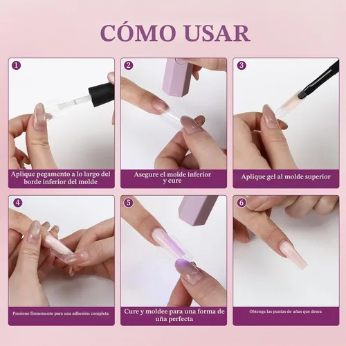 Vista 6 de 280 formas de uñas dobles tipo sándwich, 14 tamaños, forma ovalada para gel constructor, moldes de extensión de uñas reutilizables de cobertura