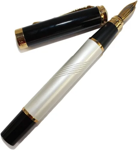 Vista 4 de Gullor Pluma estilográfica Jinhao 500 línea blanca tallado patrón pluma con clip dorado