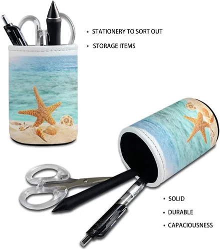 Vista 3 de Soporte para lápices, soporte para accesorios de escritorio con impresión de concha de playa, organizador de almacenamiento de brochas