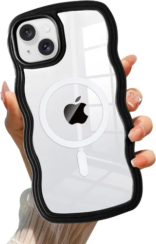 Vista 70 de QLTYPRI Funda magnética para iPhone 11 compatible con Magsafe, bonita funda transparente con marco de onda rizada para niñas y mujeres, parachoques