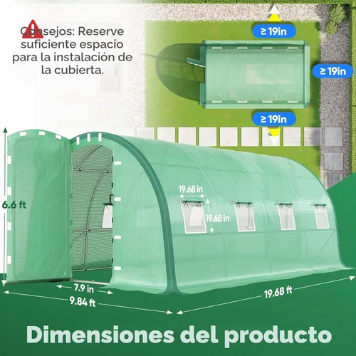 Vista 2 de Quictent - Invernadero túnel para exteriores con 2 puertas con bisagras de Verde