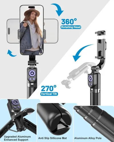 Vista 6 de Yeaki Trípode selfie stick con control remoto inalámbrico desmontable, trípode extensible de 32 pulgadas para iPhone compatible con Android, soporte