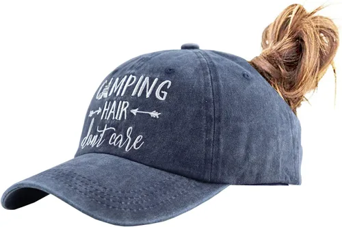 Vista 6 de Gorra de béisbol para mujer, diseño vintage lavado con texto en inglés "Don't Care" Negro